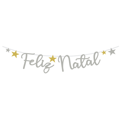 Bandeirola Decorativo Escrita Feliz Natal Prata 1,8 Metros - 1 Un