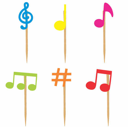 Palito Decorativo Notas Musicais Color P - 6 Un