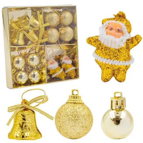 Enfeite Bolas Acessórios Natalinos 13x13cm - Kit com 16 Peças