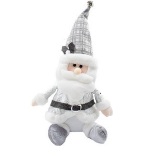 Enfeite Papai Noel em Tecido Luxo 45x15cm Prata - 1 Un