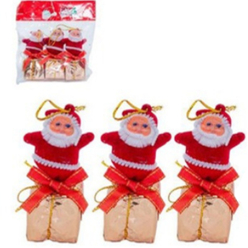 Enfeites Natalino Papai Noel com Presentes 8x4cm - Kit com 3 Peças