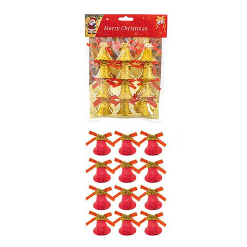 Enfeites Natalino Sinos com Laço 3cm Cores Variadas - Kit com 6 Peças