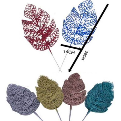 Folha Decorativa em Plástico com Glitter Cores Diversas 38cm - 1 Un