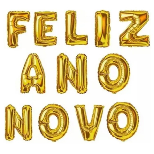 Kit Balão Metalizado Feliz Ano Novo Dourado 16" 32cm