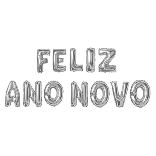 Kit Balão Metalizado Feliz Ano Novo Prata 16" 32cm