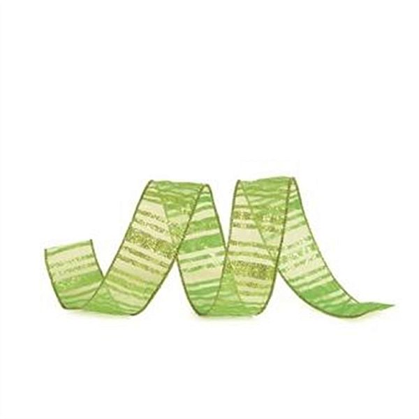 Fita Listras com Glitter Verde Claro 3,8 cm x 9,14 mts (Fitas Natalinas) - 3 Un
