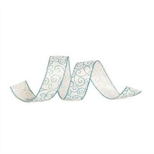 Fita Arabesco Branco e Azul Claro 3,8 cm x 9,14 mts (Fitas Natalinas) - 3 Un