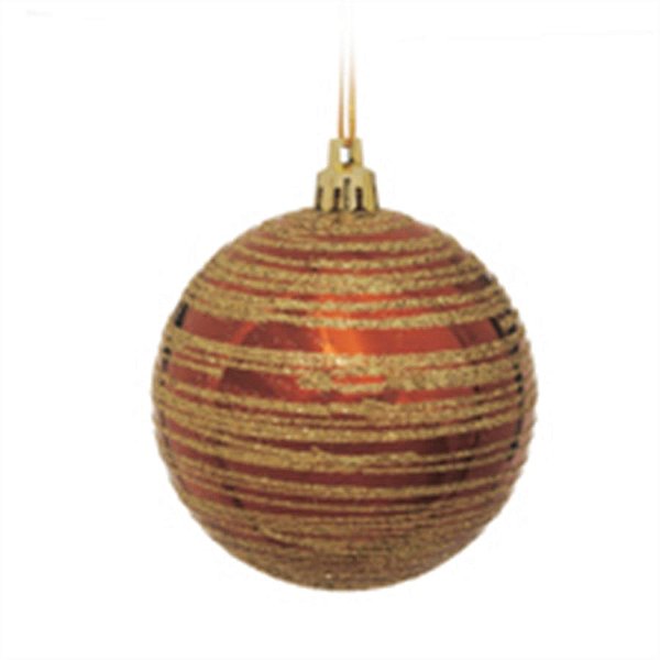 Bola com Listras e Glitter Marfim 8 cm (Bolas) - 6 Peças