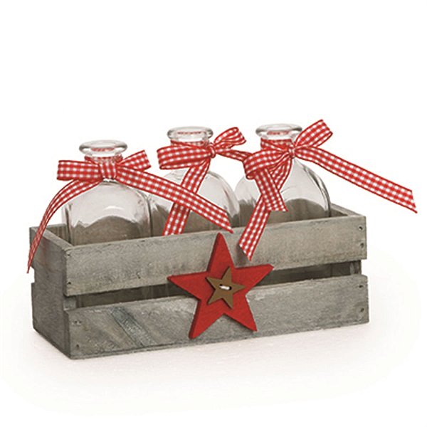 Acessórios - Cesta (11x5cm) com 03 Vasinhos de Vidro