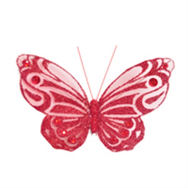 Clip Borboleta Organza Vermelho 7cm - 6 Un