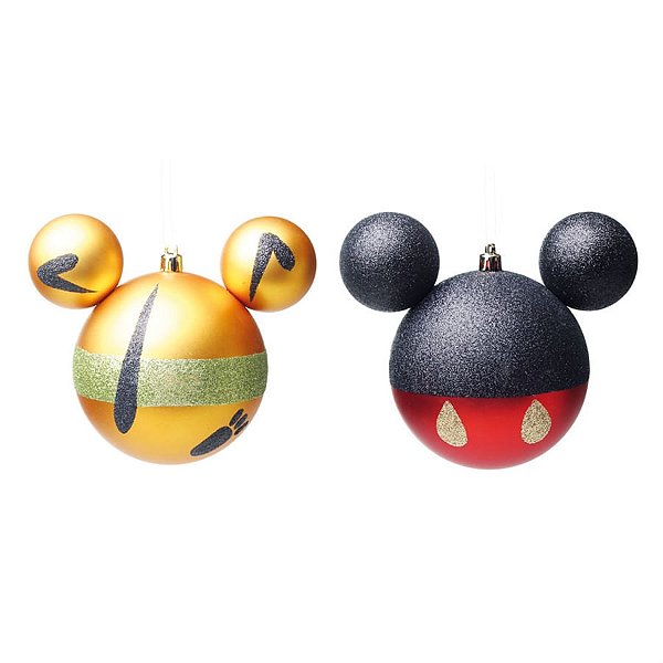 Natal Disney - Bola Pluto e Mickey Laranja / Preto 10cm - 2 Un