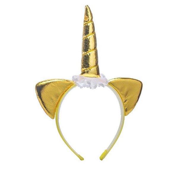 Festa Unicórnio - Acessório Tiara Un Unicórnio Vinil Dourado