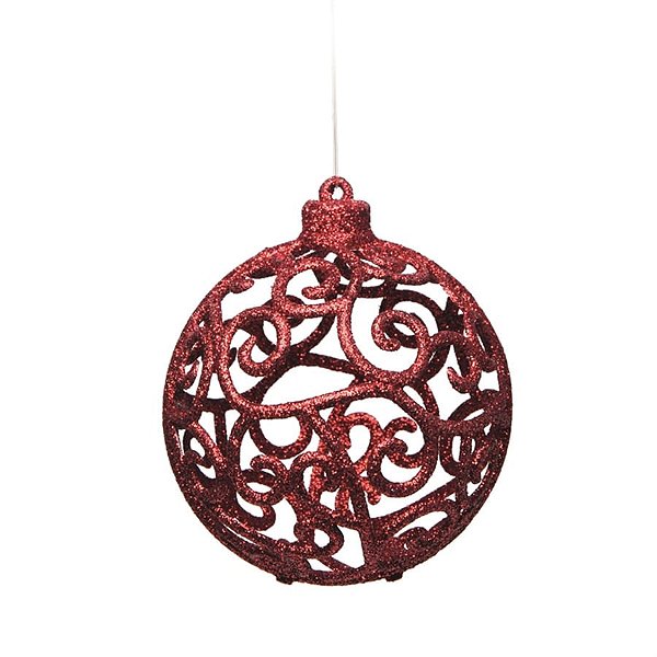 Bola com Arabesco Vazada Vermelho 8 cm - 6 Un