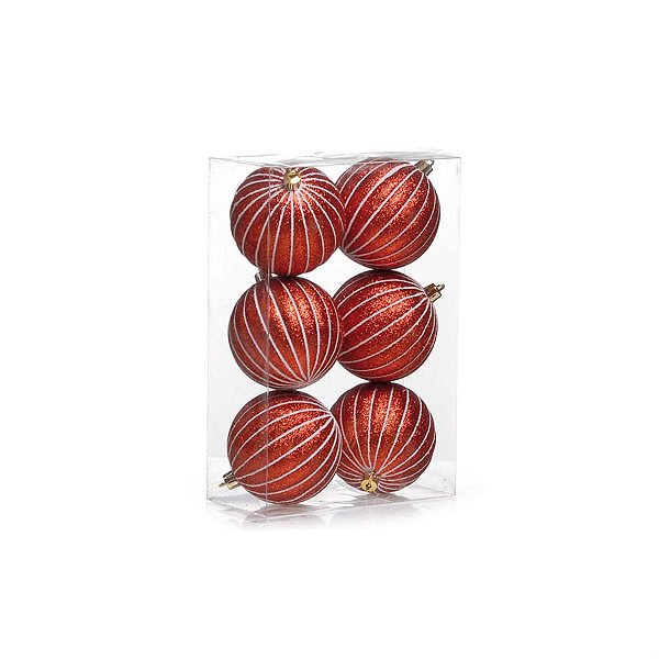 Bola com Listras Vermelho e Branca 8 cm - 6 Un