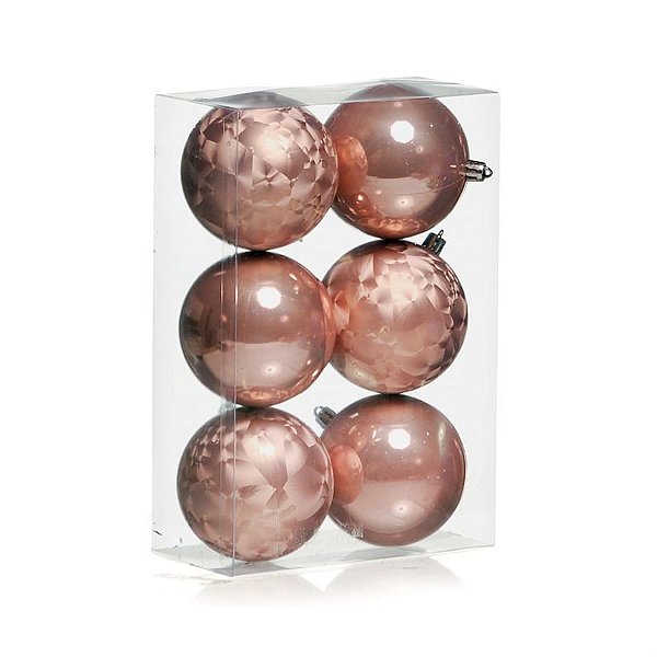 Bola de Natal Brilho e Texturizada Rosê Gold 8cm - 6 Un
