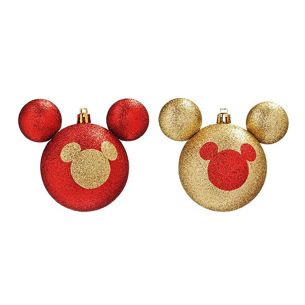 Natal Disney - Bola Silhueta Mickey Glitter Vermelho e Ouro 8cm - 4 Un
