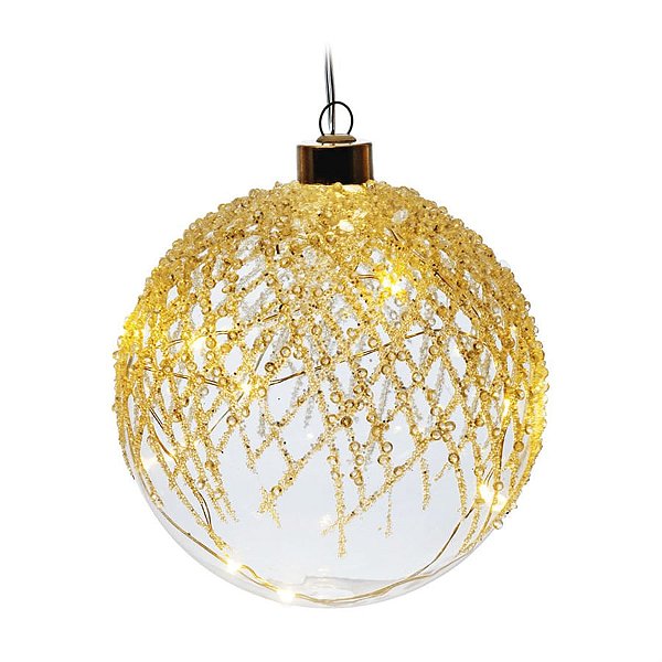 Iluminação de Natal - Bola com Vidro 10 Leds Neve Branco 12cm