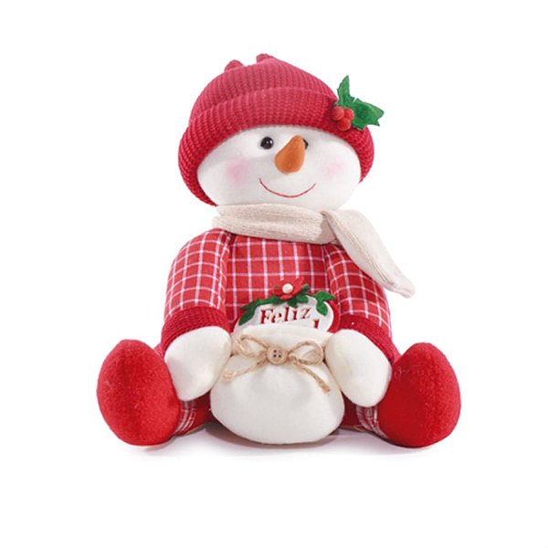 Beneco de Neve Sentado Segurando Presente Vermelho e Verde Bandeira 25cm (Cinnamon)