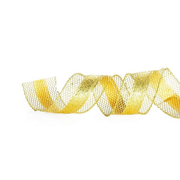 Fita de Natal Tela Faixa Glitter Ouro 3,8cm (Fita para Presente) - 1 Un