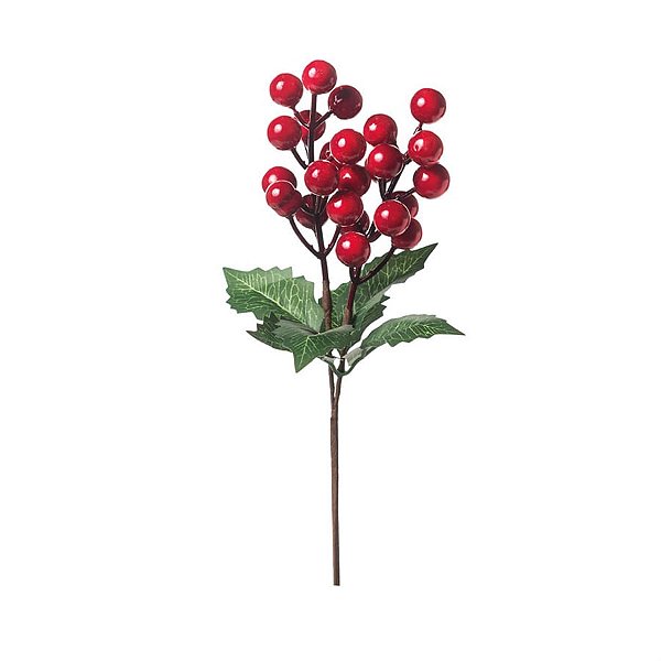 Galho Curto Folhas e Frutas Vermelho e Verde - 1 Un