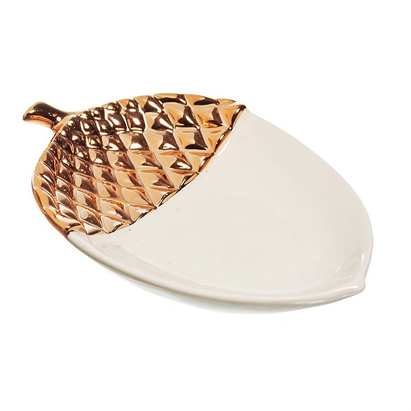 Prato de Natal Decorativo Noz Rosê Gold e Branco 15cm - 2 Un