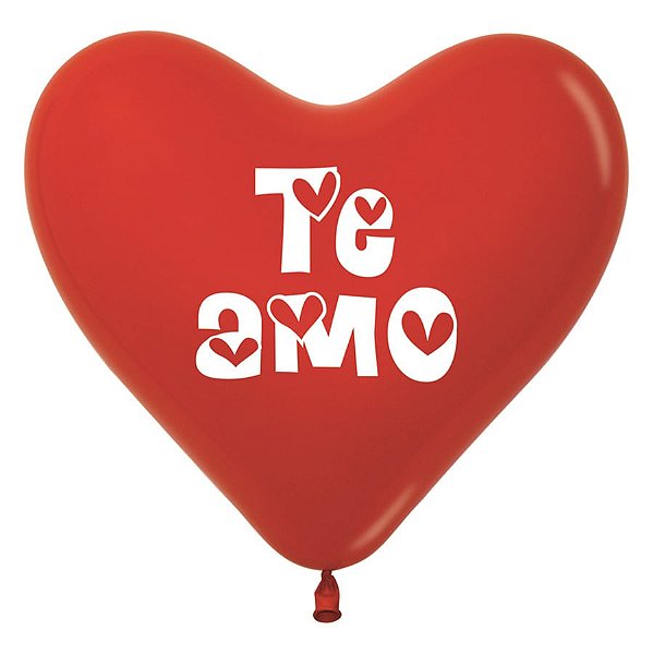 Balão Látex Coração Impressão 2 Lados Fashion T Amo Mod Vermelho 12'' / 30cm - 12 Un