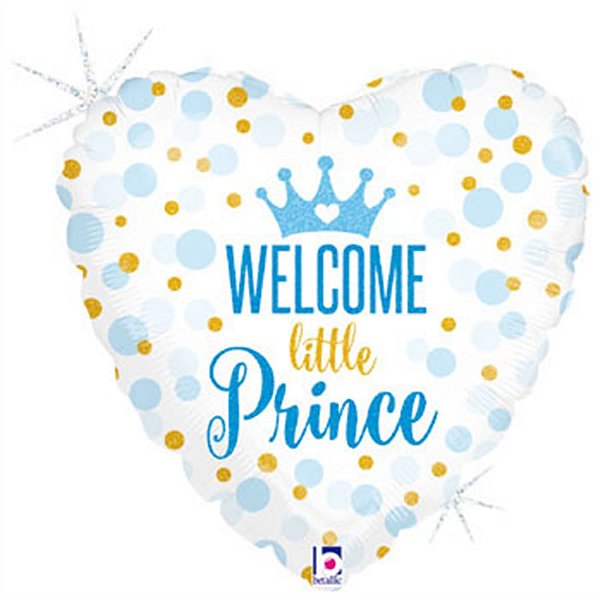 Balão Metalizado Holográfico Coração Welcome Little Prince 18" / 45cm
