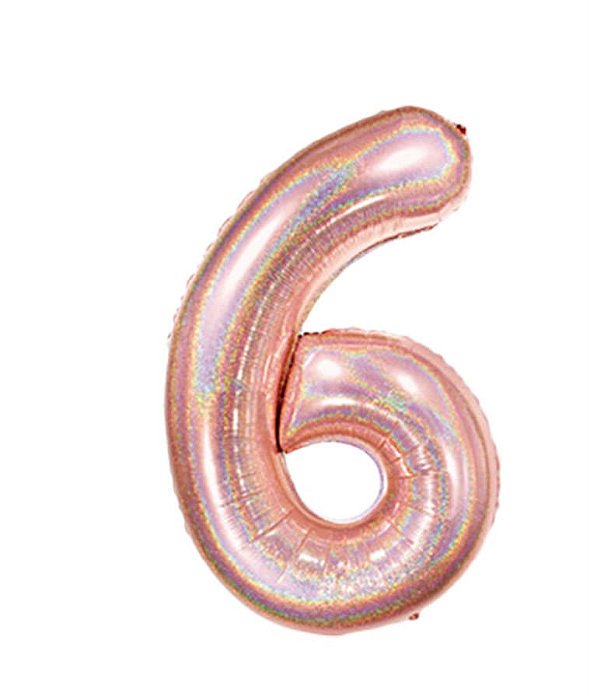 Balão Metalizado Número 6 Holográfico Glt Rose Gold 40'' / 101cm