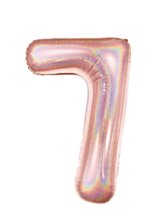 Balão Metalizado Número 7 Holográfico Glt Rose Gold 40'' / 101cm