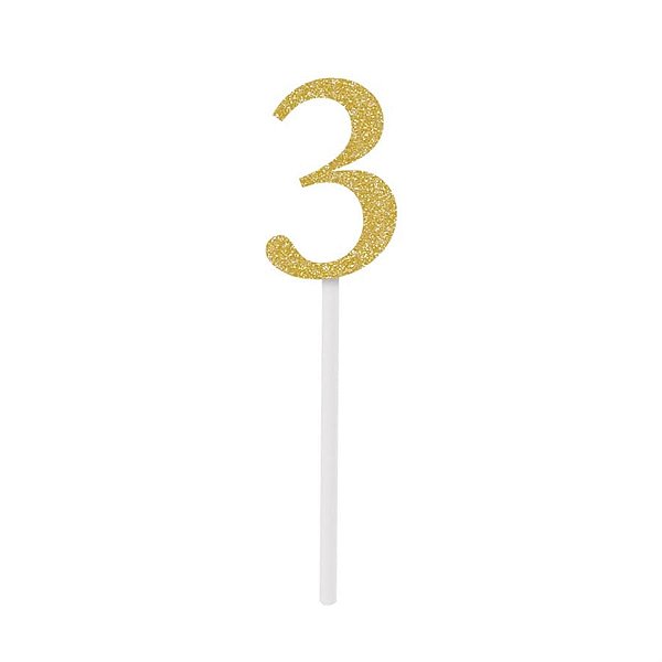 Topo de Bolo Espeto Número 3 Dourado