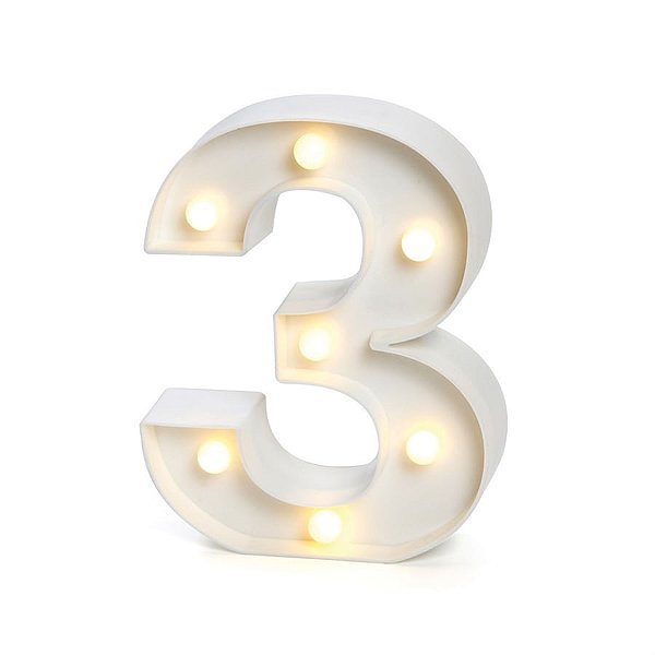 Luminoso Número 3 com Led Branco