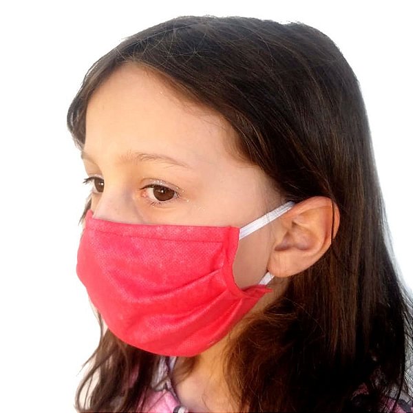 Máscara Infantil Vermelha de TNT com 3 Camadas, Filtro e Ajuste para o Nariz