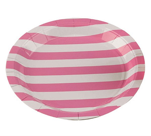 Prato Papel Listrado Rosa Bebe - 10 Un