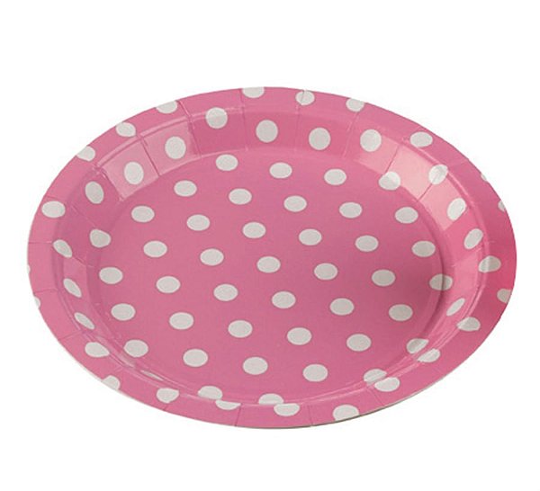 Prato Papel Poá Rosa Bebe - 10 Un