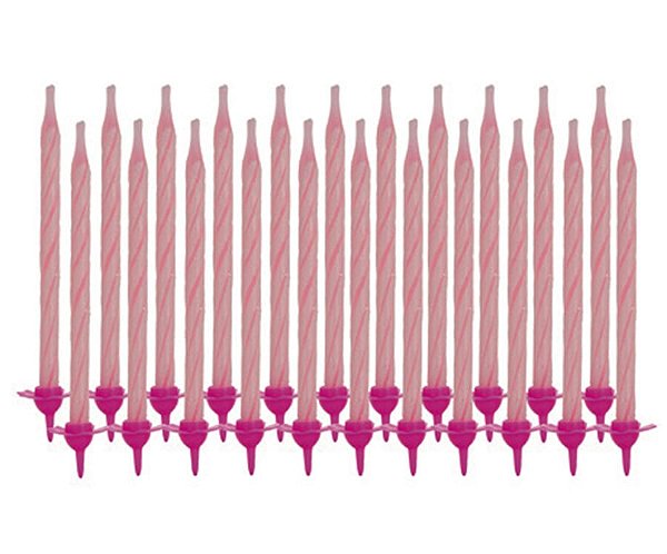 Vela Palitinho C/ Suporte Rosa - 24 Un