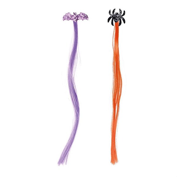 Presilha com Mecha Roxa e Laranja Aplique Morcego e Aranha 30Cm - 2 Un