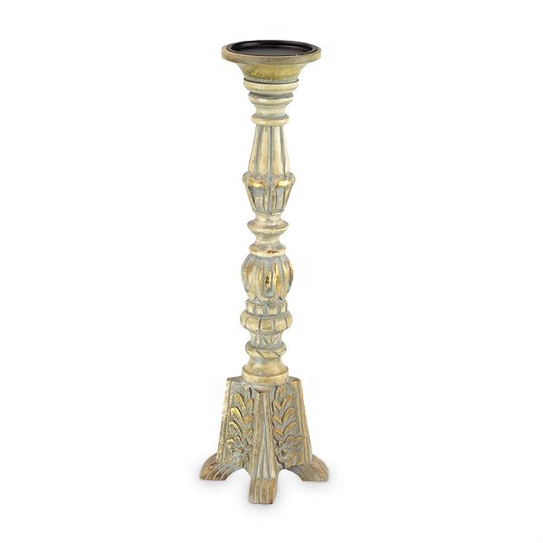 Castiçal em Madeira Natural Ouro M 17x17x59