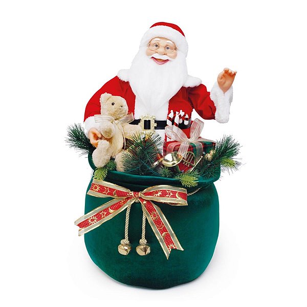 Boneco de Papai Noel no Saco de Presente Vermelho e Branco e Verde Bandeira de 64cm