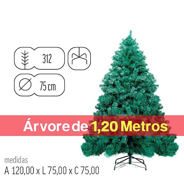 Árvore de Natal Santiago 312 Hastes com Base de Metal Verde 1,20 Metros