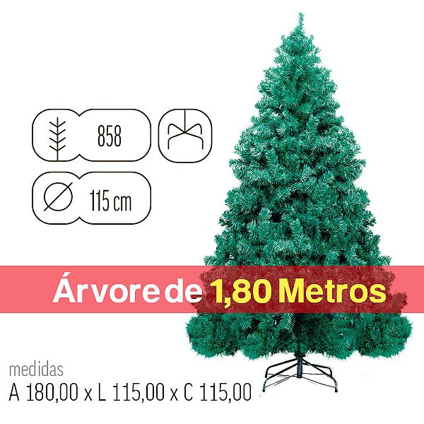 Árvore de Natal Santiago 858 Hastes com Base de Metal Verde 1,80 Metros