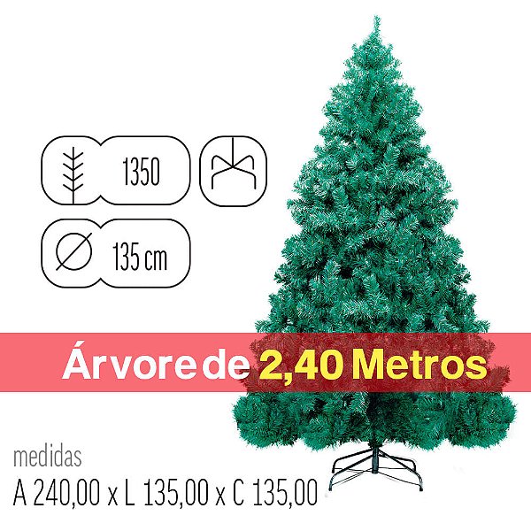 Árvore de Natal Santiago 1350 Hastes com Base de Metal Verde 2,40 Metros