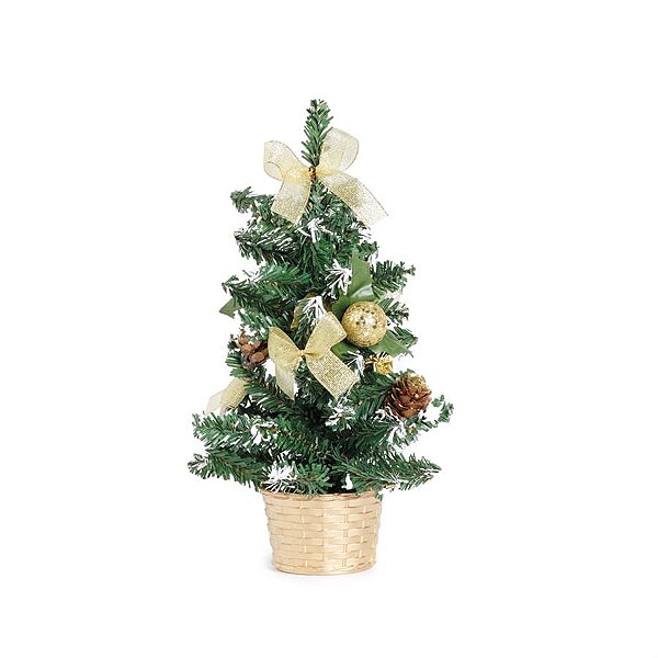 Mini Pinheiro Decorado Ouro e Verde 25cm