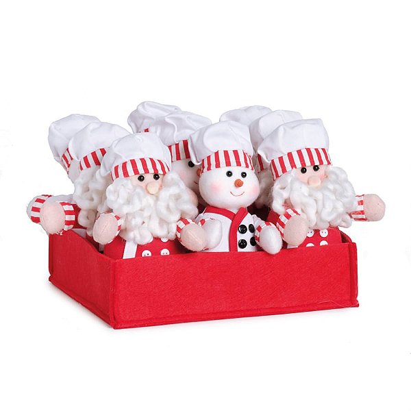 Mini Boneco Cozinheiro Noel e Boneco Vermelho e Cinza e Branco - 3 Un