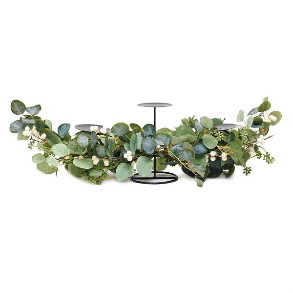 Porta 3 Velas Branco e Verde (Arranjos de Mesa)