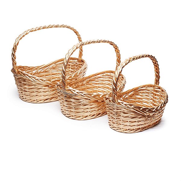 Cestas 3 Tamanhos Oval Madeira Vime Ouro P / M / G - 3 Un