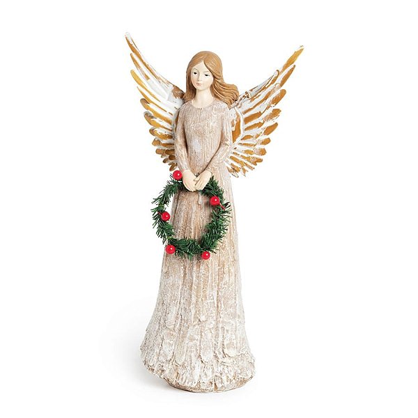 Anjo em Resina com Guirlanda Marfim G