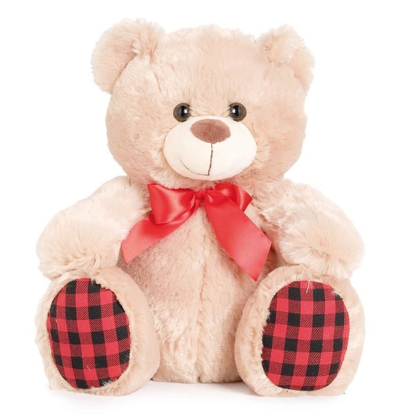 Urso de Pelúcia Xadrez Bege e Vermelho e Preto 25cm