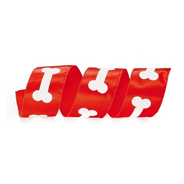 Natal Pet - Fita Ossinho Vermelho e Branco 6,3cm - 1 Un
