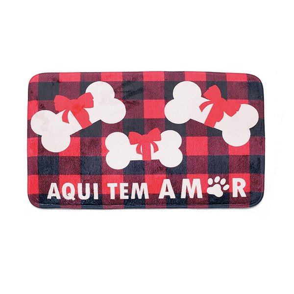 Tapete de Natal Xadrez com Osso Vermelho e Preto e Branco