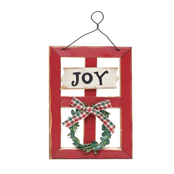 Janela com Guirlanda Escrito Joy Vermelho e Branco